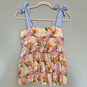 THNL Floral Tie Shoulder Top | Orange, Pink, Blue & White | Size: S | Women